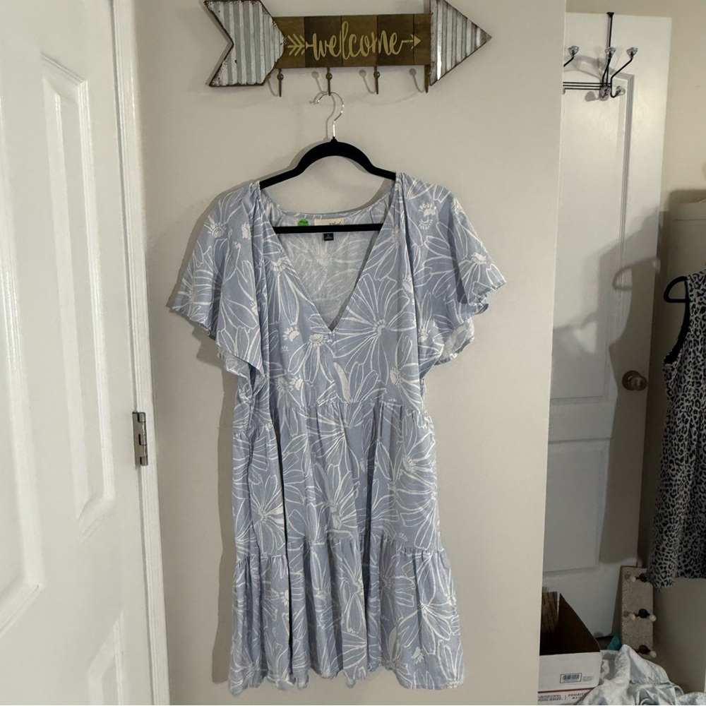 Universal Thread Linen Blend Blue and White Floral Dress Size XL - Picture 1 of 5